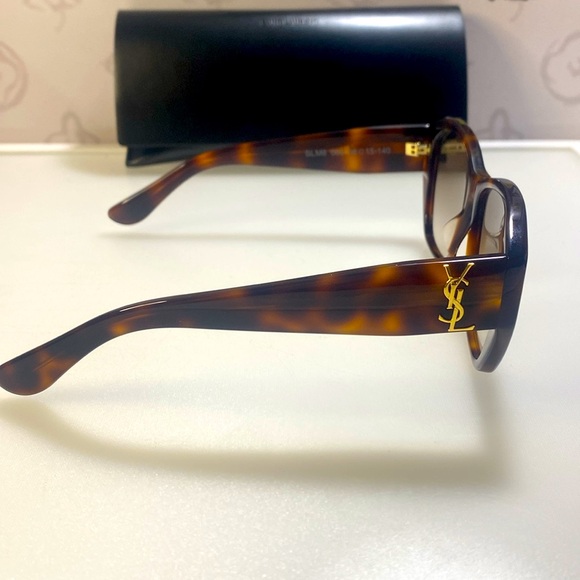💯 - NWT SAINT LAURENT YSL SLM8/F 003 Havana Brown Gold Logo 56 mm Women's Su… - Picture 7 of 12